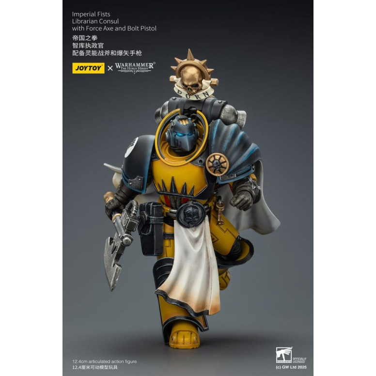 Joytoy - Warhammer - Imperial Fists - Console bibliotecario con ascia di forza e pistola bolt 1/18