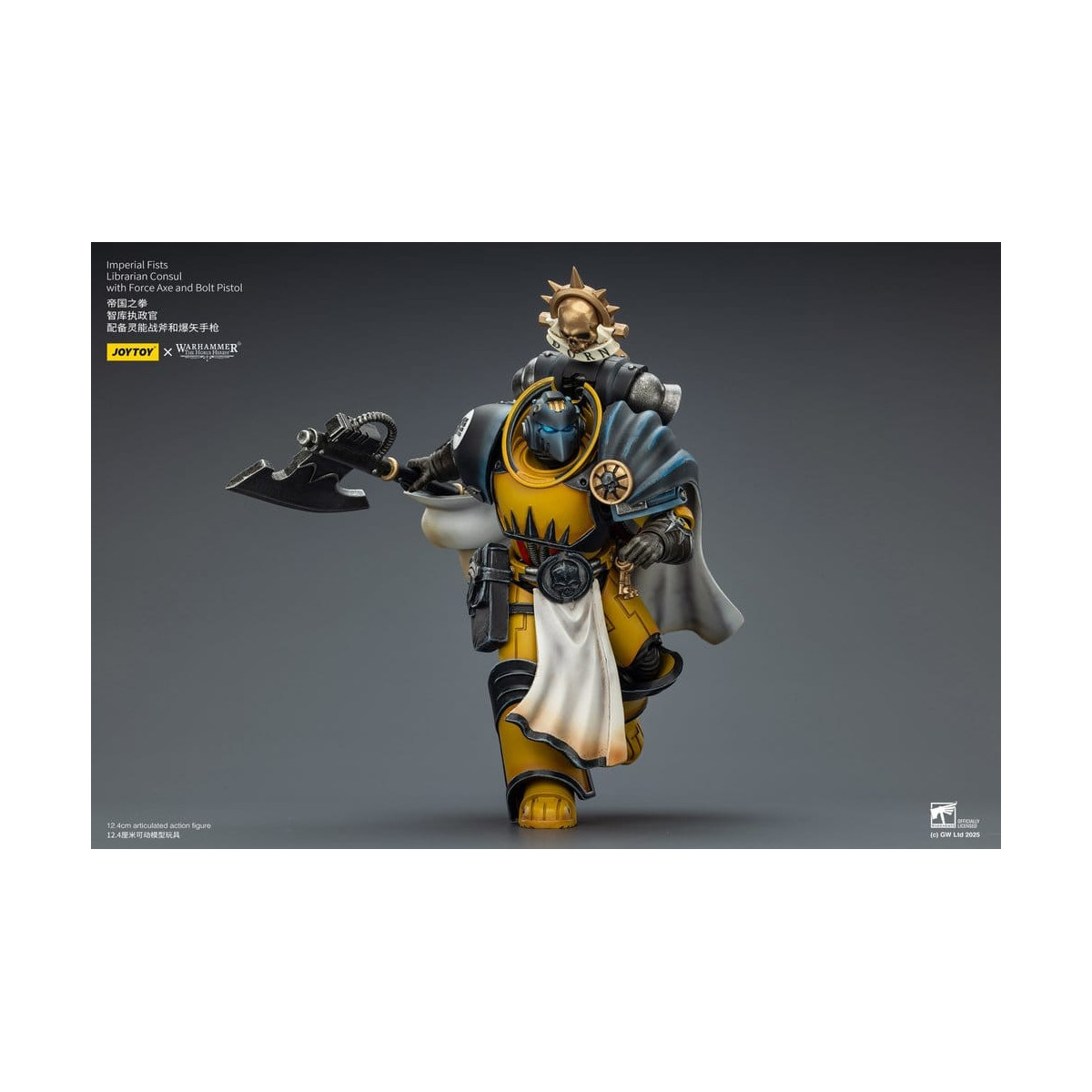 Joytoy - Warhammer - Imperial Fists - Console bibliotecario con ascia di forza e pistola bolt 1/18