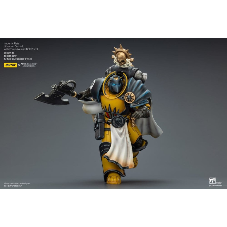 Joytoy - Warhammer - Imperial Fists - Console bibliotecario con ascia di forza e pistola bolt 1/18