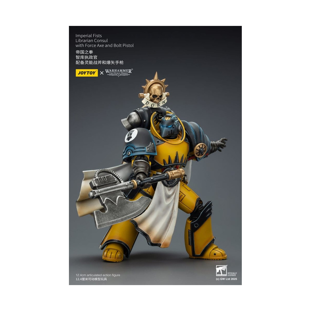 Joytoy - Warhammer - Imperial Fists - Console bibliotecario con ascia di forza e pistola bolt 1/18