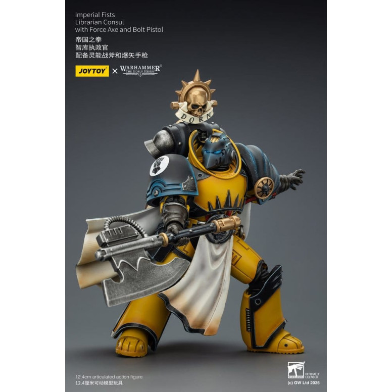 Joytoy - Warhammer - Imperial Fists - Console bibliotecario con ascia di forza e pistola bolt 1/18