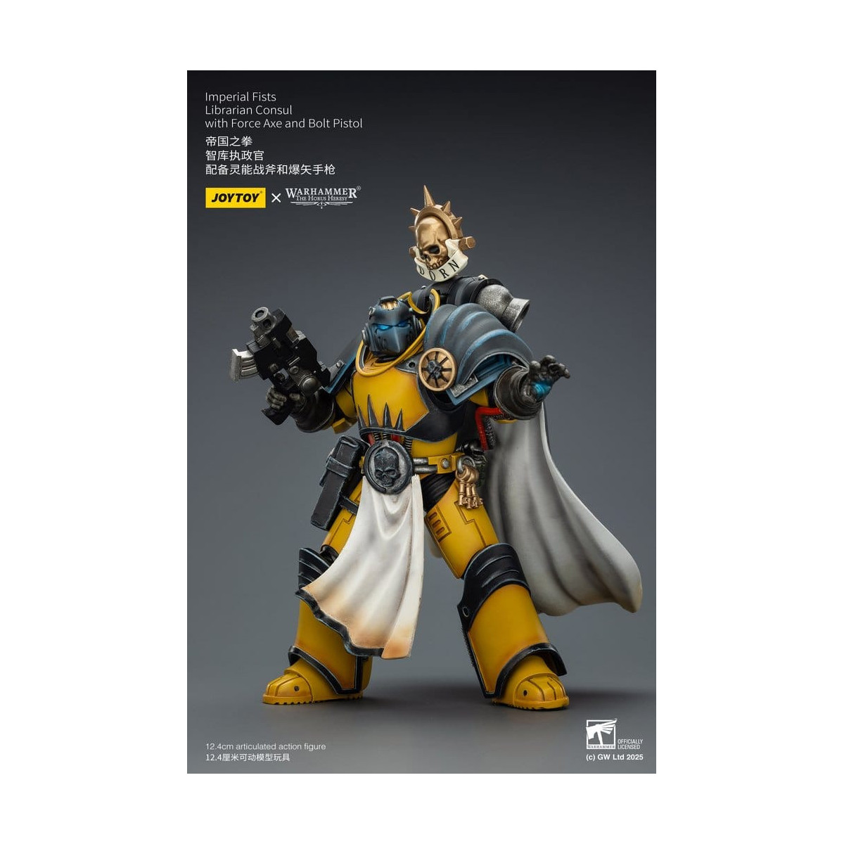 Joytoy - Warhammer - Imperial Fists - Console bibliotecario con ascia di forza e pistola bolt 1/18