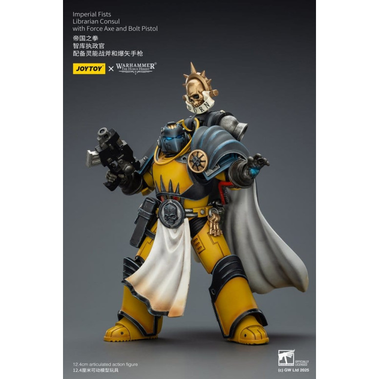 Joytoy - Warhammer - Imperial Fists - Console bibliotecario con ascia di forza e pistola bolt 1/18