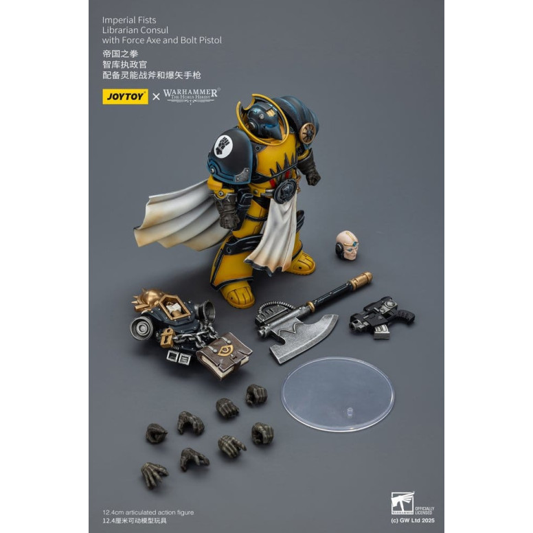 Joytoy - Warhammer - Imperial Fists - Console bibliotecario con ascia di forza e pistola bolt 1/18