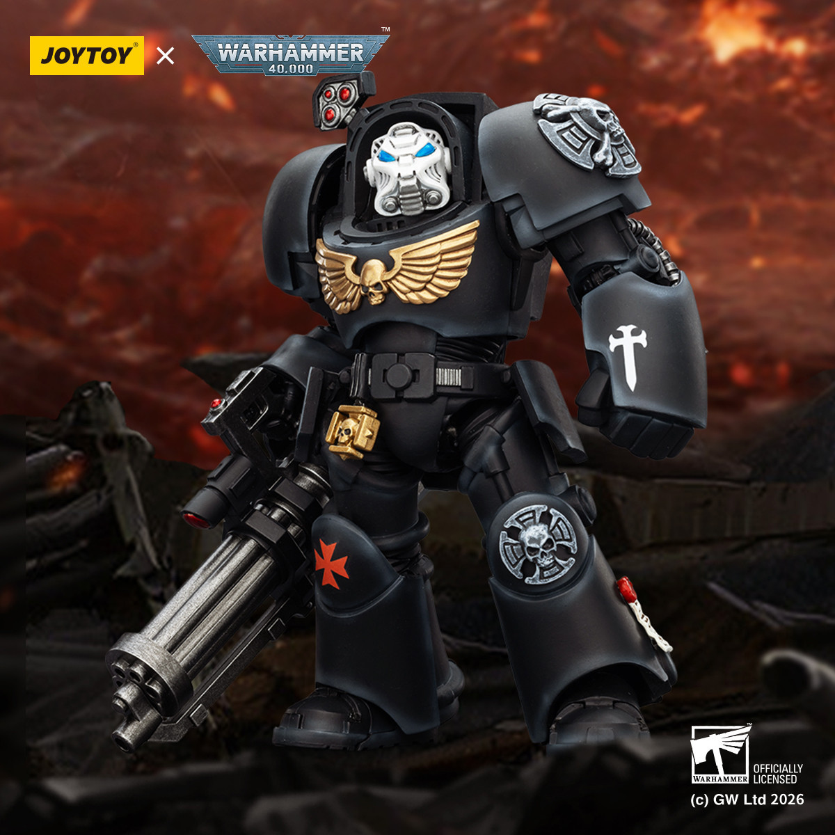 JoyToy Space Marines - Black Templars - Terminator 3 con Power Fist e Cannone d'Assalto 1/18 - Warhammer 40K