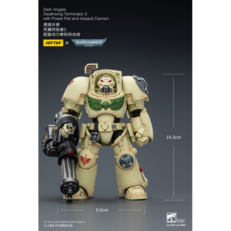 JoyToy Space Marines - Dark Angels - Deathwing Terminator 3 con Power Fist e Cannone d'Assalto 1/18 - Warhammer 40k