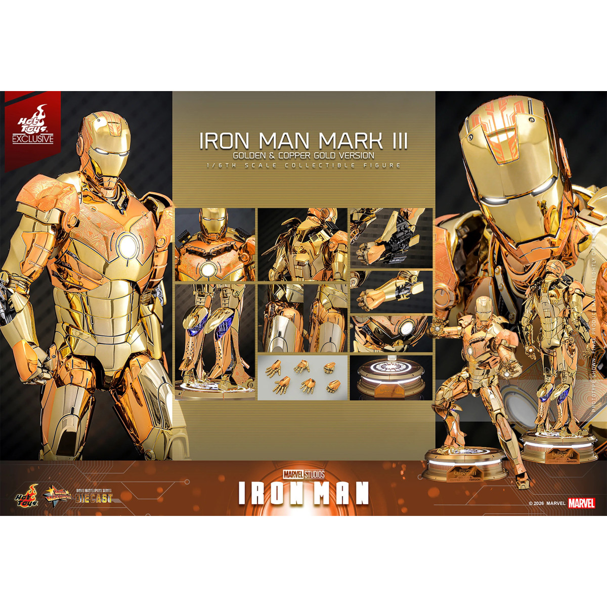 Hot Toys Marvel - Iron Man Mark III (Versione Oro e Oro Rame) Die Cast MMS 1/6 - Esclusiva Hot Toys