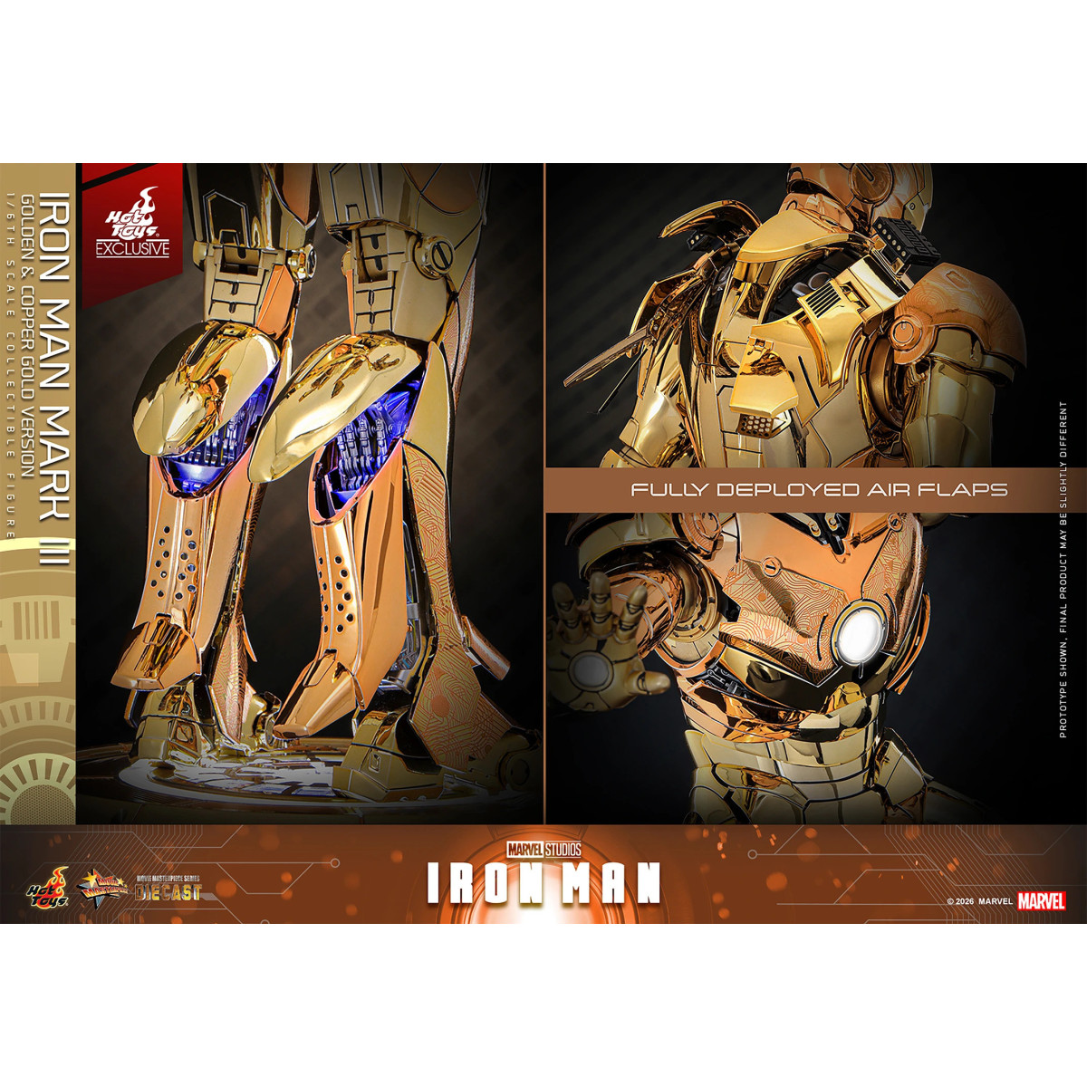 Hot Toys Marvel - Iron Man Mark III (Versione Oro e Oro Rame) Die Cast MMS 1/6 - Esclusiva Hot Toys