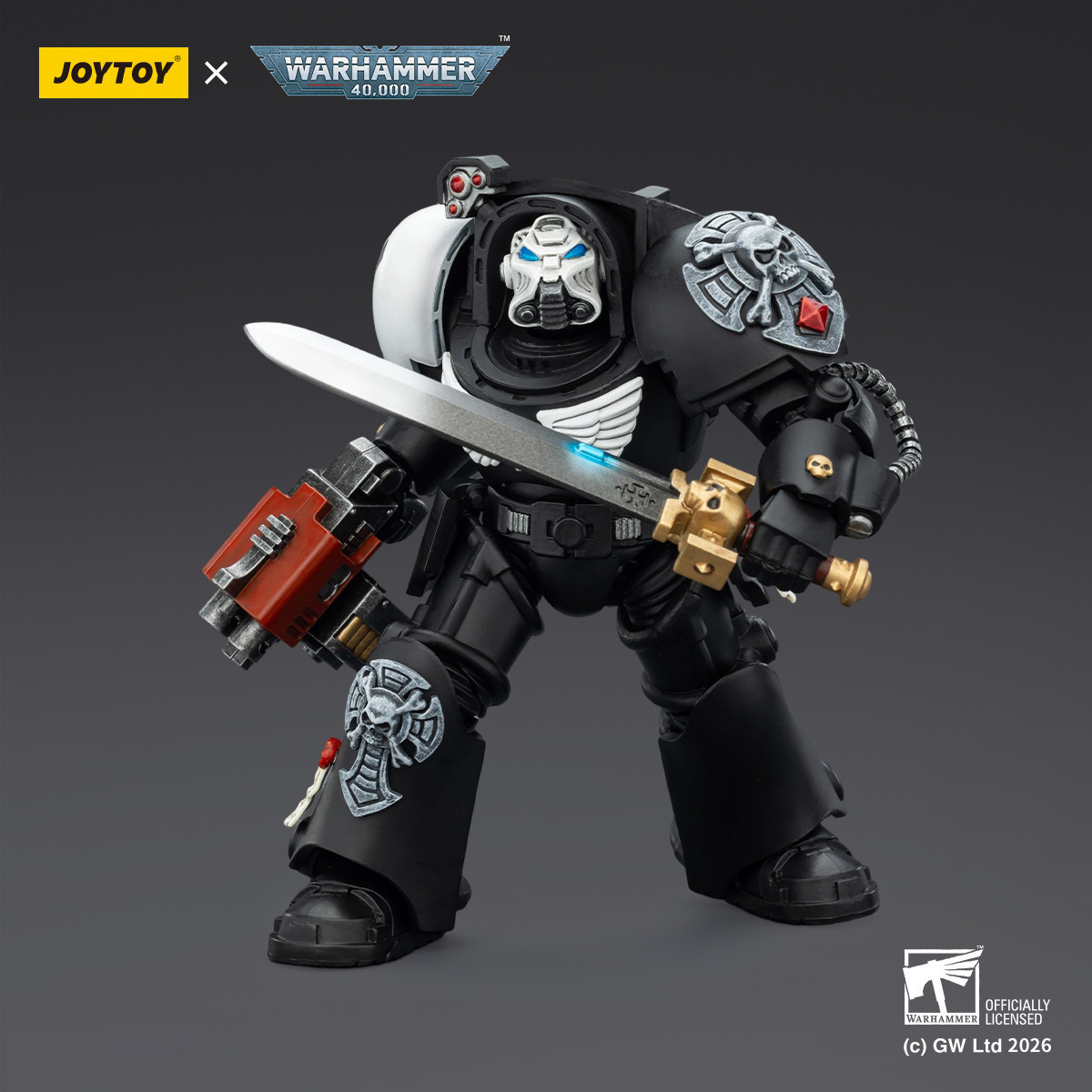 JoyToy Space Marines - Guardia Corvo - Terminator 1 con Spada di Potenza e Bolter Temporale 1/18 - Warhammer 40k