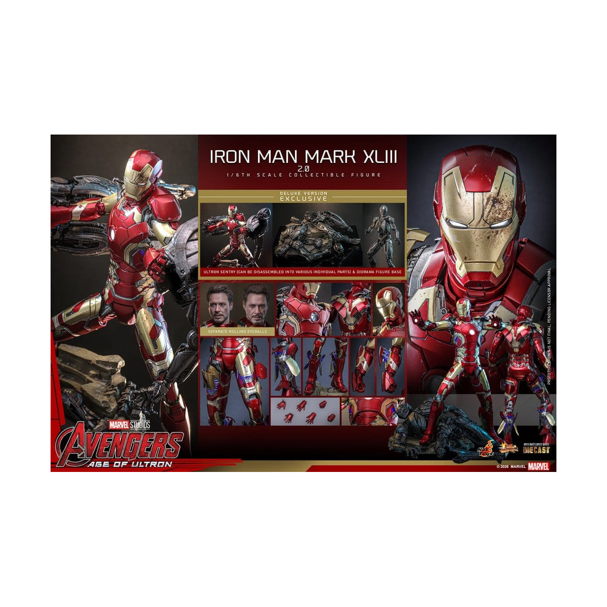 Hot Toys Iron Man Avengers 2 Age of Ultron - Iron Man Mark XLIII (2.0) Versione Deluxe Die Cast MMS 1/6