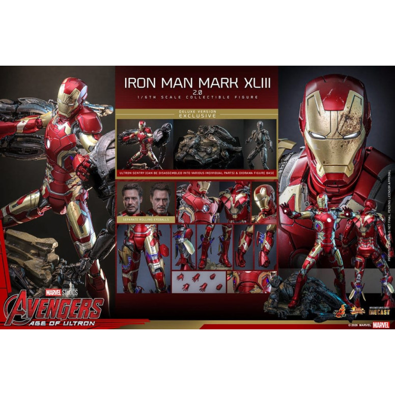 Hot Toys Iron Man Avengers 2 Age of Ultron - Iron Man Mark XLIII (2.0) Versione Deluxe Die Cast MMS 1/6