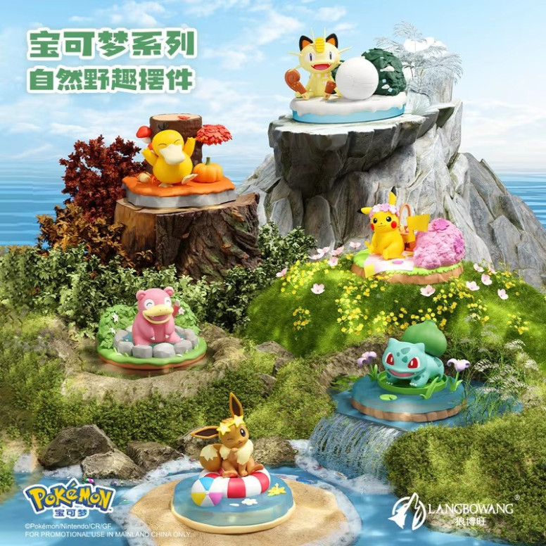 Langbowang - Pokémon - Set di 6 statuette NATURAL WILDLIFE in confezione cieca - Collezione Eevolution