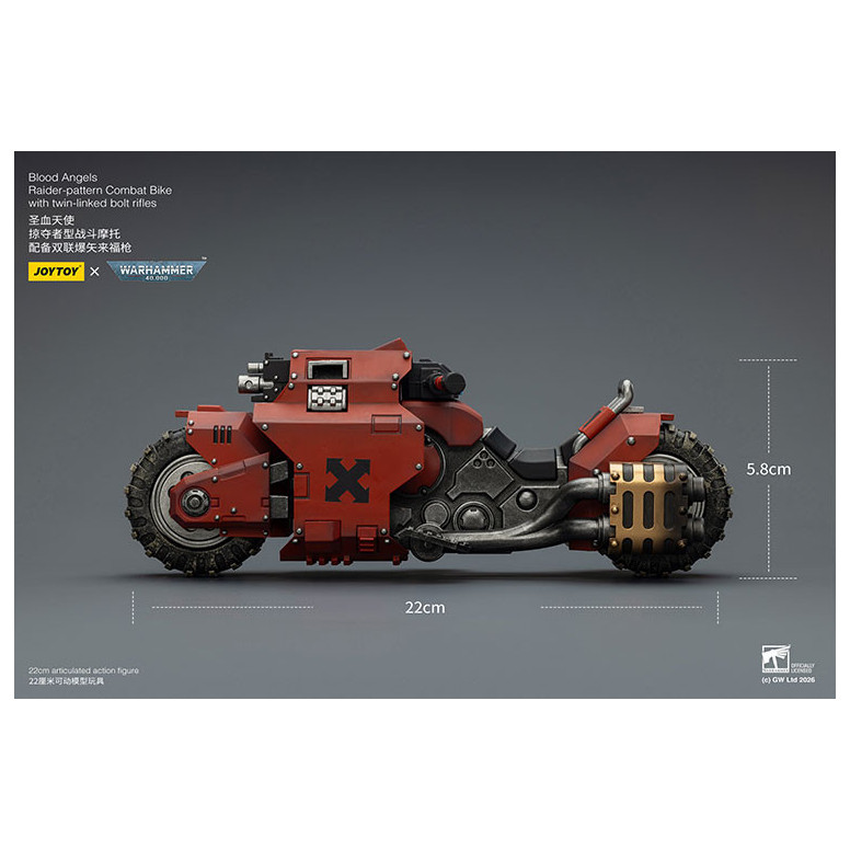 JoyToy Space Marines - Blood Angels Moto da combattimento con modello Raider e fucili bolt a doppio collegamento 1/18 - Warhamme