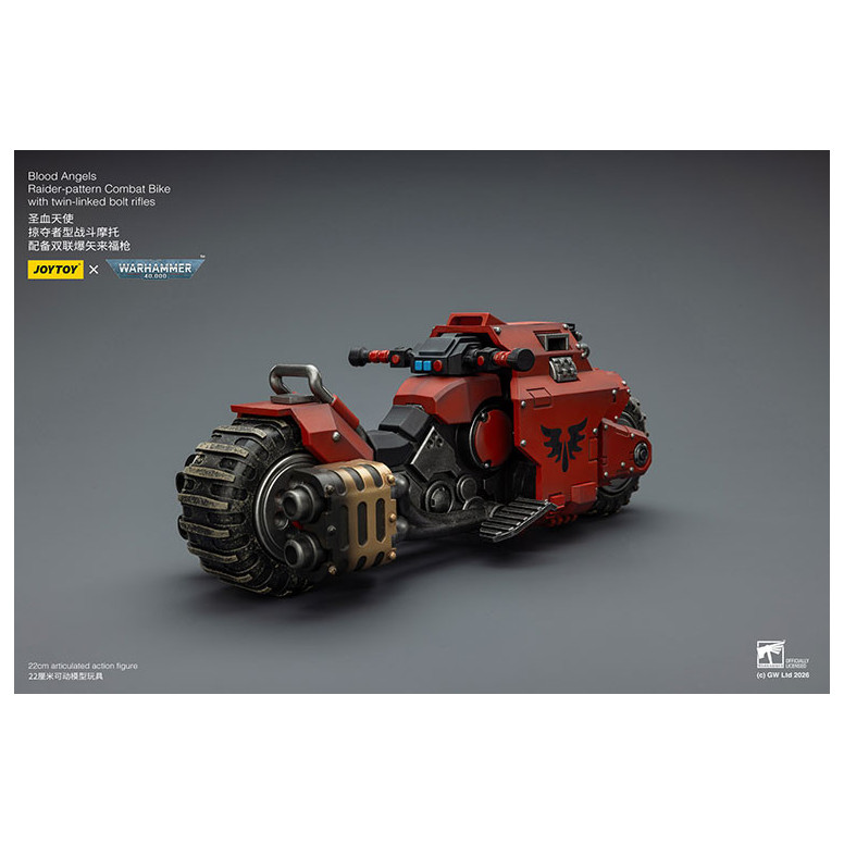 JoyToy Space Marines - Blood Angels Moto da combattimento con modello Raider e fucili bolt a doppio collegamento 1/18 - Warhamme