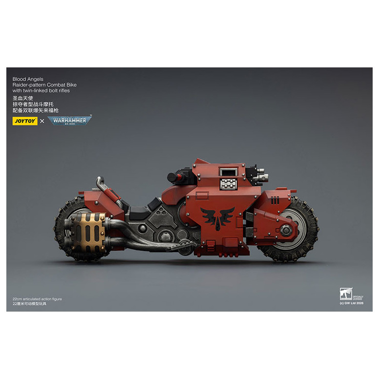 JoyToy Space Marines - Blood Angels Moto da combattimento con modello Raider e fucili bolt a doppio collegamento 1/18 - Warhamme
