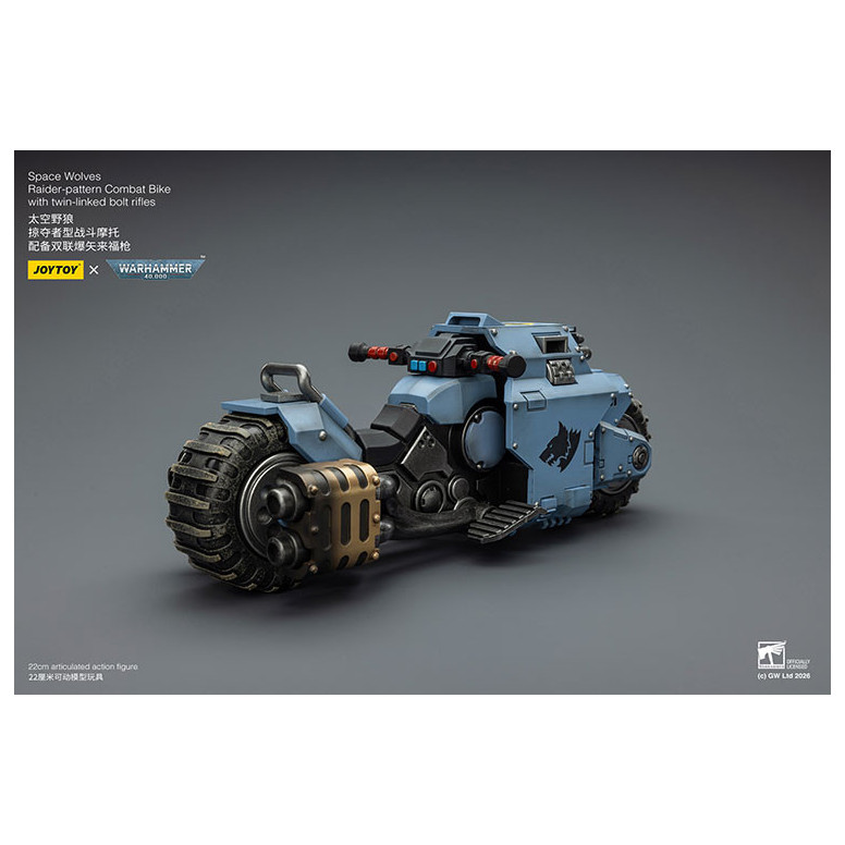 JoyToy Space Marines - Space Wolves Moto da combattimento con modello Raider e fucili bolt a doppio attacco 1/18 - Warhammer 40K