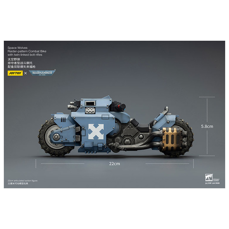 JoyToy Space Marines - Space Wolves Moto da combattimento con modello Raider e fucili bolt a doppio attacco 1/18 - Warhammer 40K