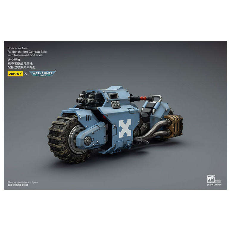 JoyToy Space Marines - Space Wolves Moto da combattimento con modello Raider e fucili bolt a doppio attacco 1/18 - Warhammer 40K