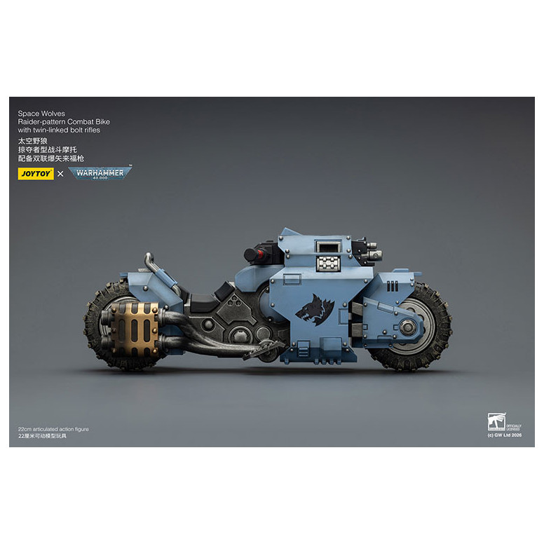JoyToy Space Marines - Space Wolves Moto da combattimento con modello Raider e fucili bolt a doppio attacco 1/18 - Warhammer 40K