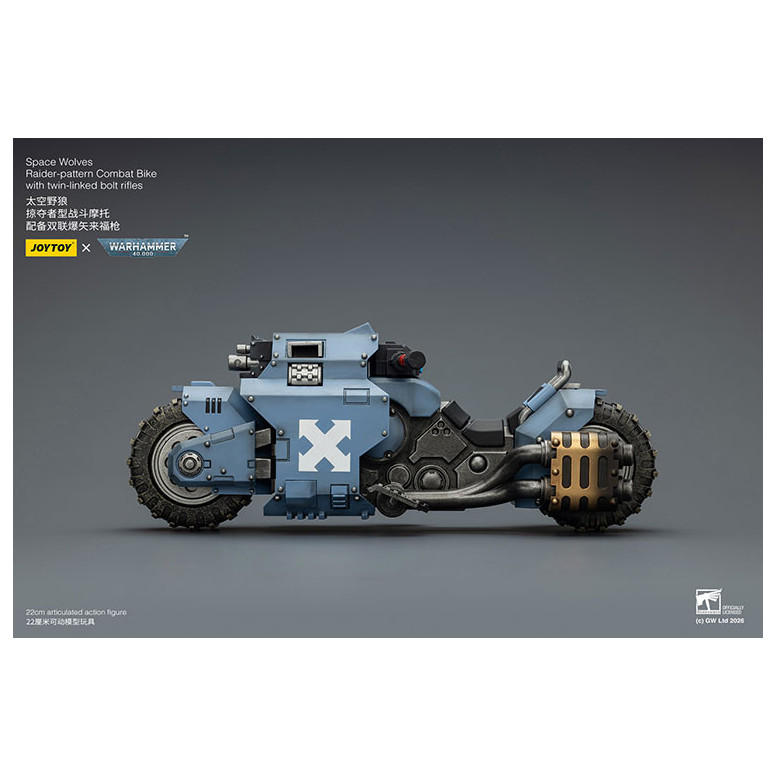 JoyToy Space Marines - Space Wolves Moto da combattimento con modello Raider e fucili bolt a doppio attacco 1/18 - Warhammer 40K
