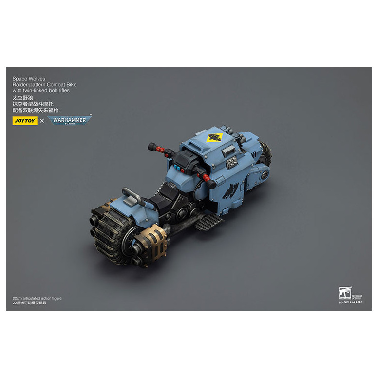 JoyToy Space Marines - Space Wolves Moto da combattimento con modello Raider e fucili bolt a doppio attacco 1/18 - Warhammer 40K