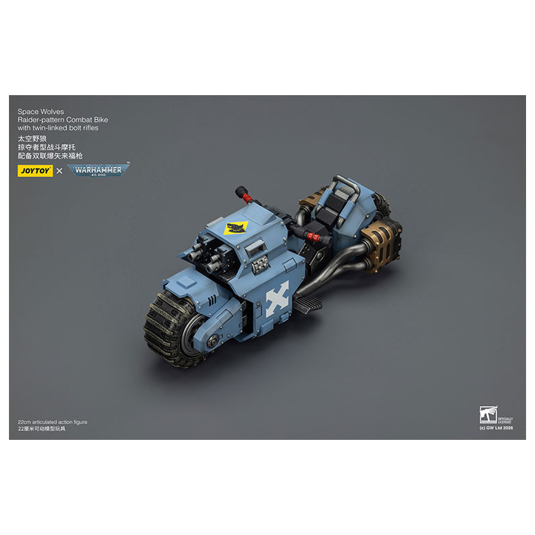JoyToy Space Marines - Space Wolves Moto da combattimento con modello Raider e fucili bolt a doppio attacco 1/18 - Warhammer 40K