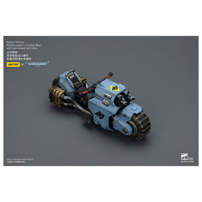 JoyToy Space Marines - Space Wolves Moto da combattimento con modello Raider e fucili bolt a doppio attacco 1/18 - Warhammer 40K