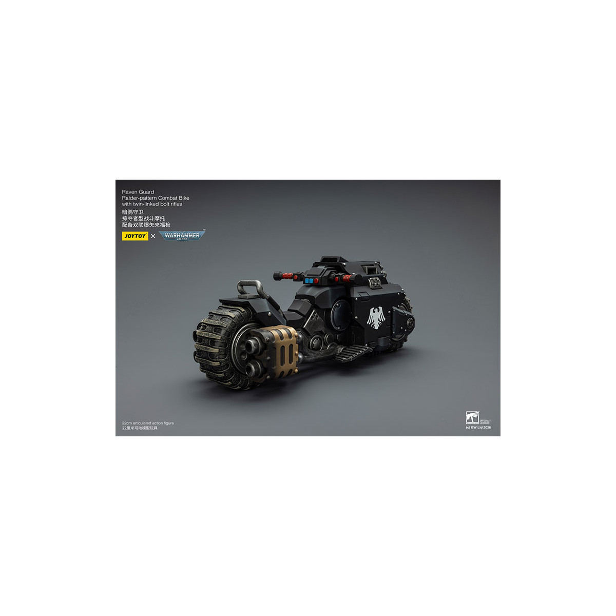 JoyToy Space Marines - Raven Guard Raider-pattern Combat Bike con fucili bolt twin-linked 1/18 - Warhammer 40K