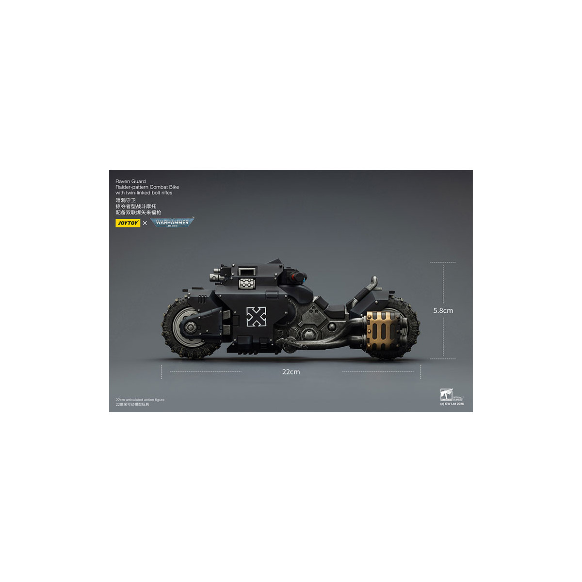 JoyToy Space Marines - Raven Guard Raider-pattern Combat Bike con fucili bolt twin-linked 1/18 - Warhammer 40K