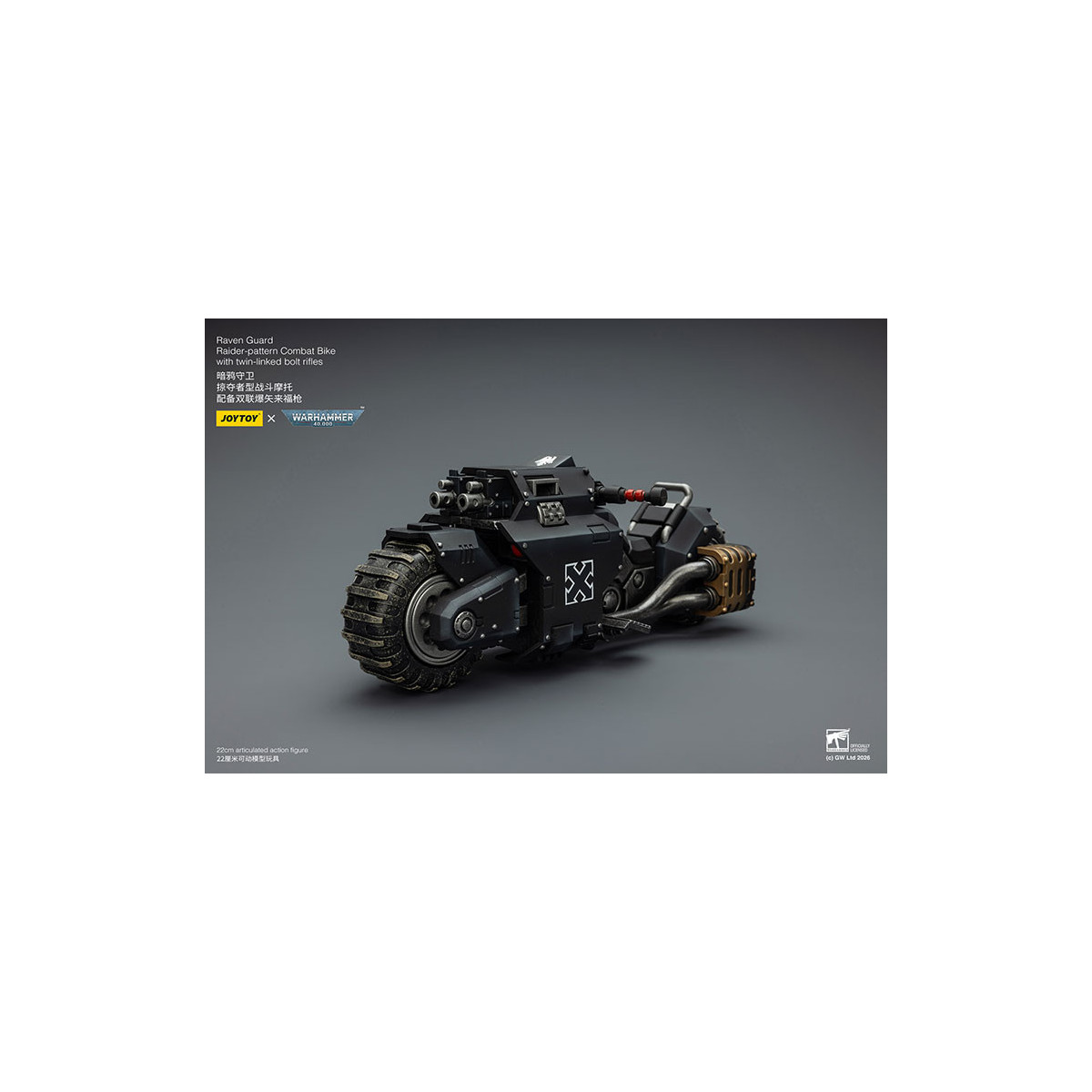 JoyToy Space Marines - Raven Guard Raider-pattern Combat Bike con fucili bolt twin-linked 1/18 - Warhammer 40K