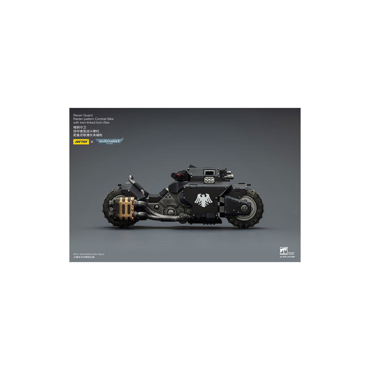 JoyToy Space Marines - Raven Guard Raider-pattern Combat Bike con fucili bolt twin-linked 1/18 - Warhammer 40K