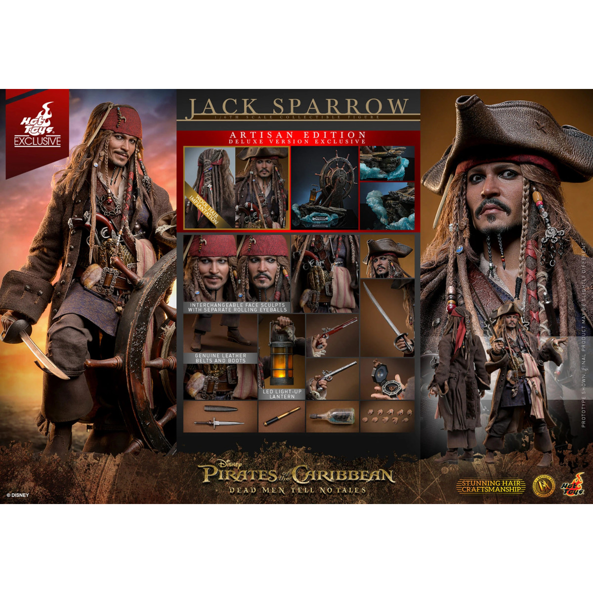 Hot Toys Pirati dei Caraibi - Jack Sparrow Edizione Artigianale Versione Deluxe - I morti non raccontano storie