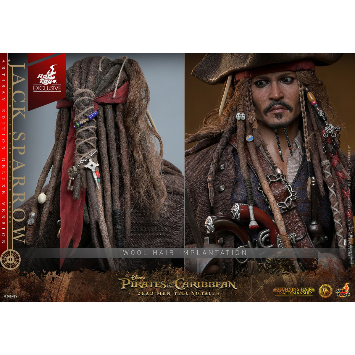 Hot Toys Pirati dei Caraibi - Jack Sparrow Edizione Artigianale Versione Deluxe - I morti non raccontano storie