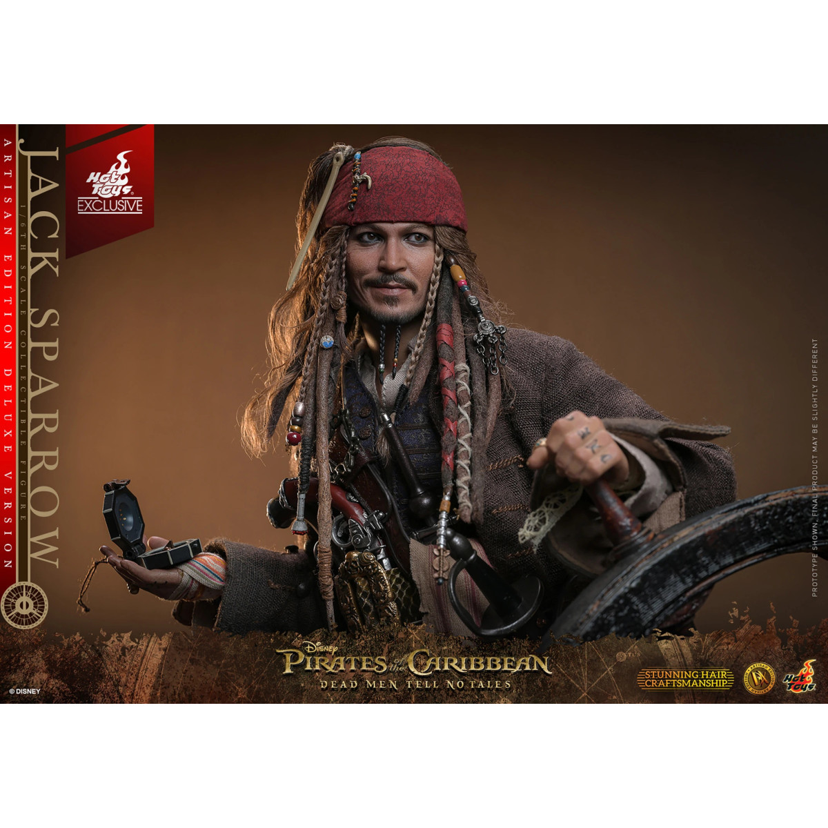 Hot Toys Pirati dei Caraibi - Jack Sparrow Edizione Artigianale Versione Deluxe - I morti non raccontano storie