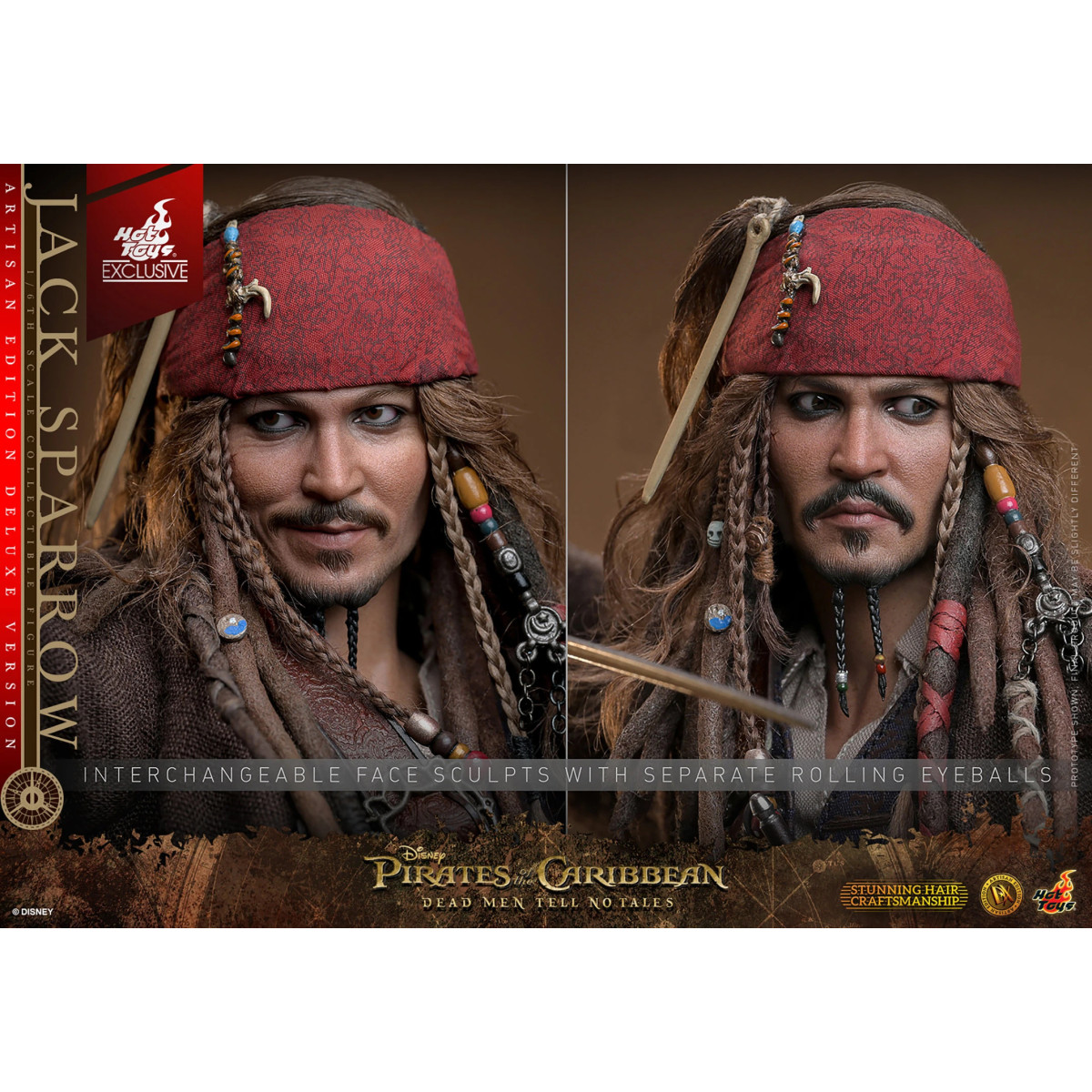 Hot Toys Pirati dei Caraibi - Jack Sparrow Edizione Artigianale Versione Deluxe - I morti non raccontano storie