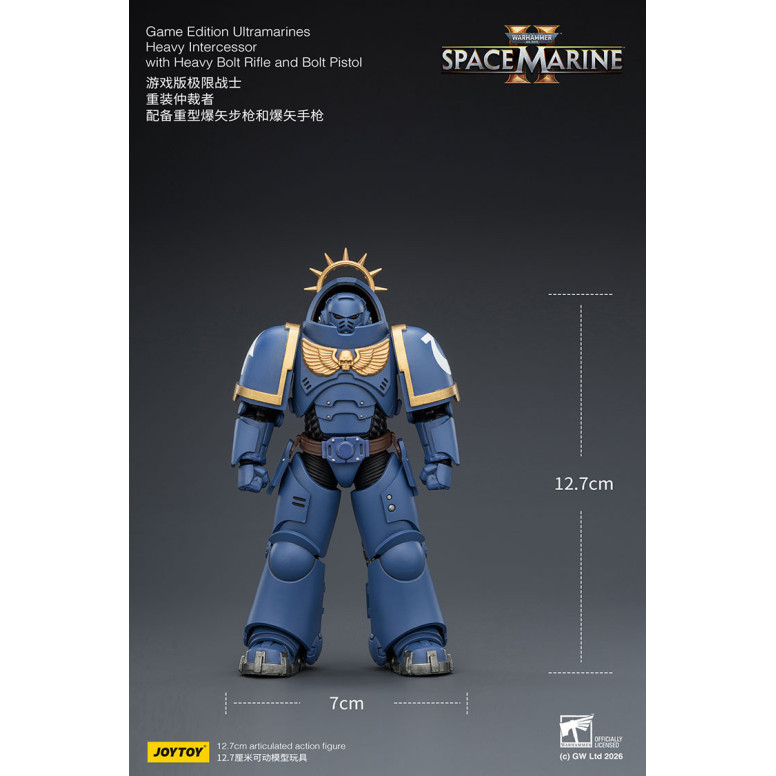 JoyToy - Space Marines II - Ultramarines - Intercessore pesante con fucile a otturatore pesante e pistola a otturatore 1/18