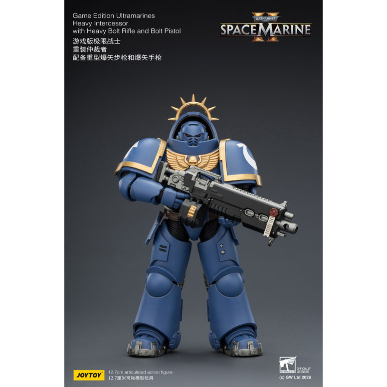 JoyToy - Space Marines II - Ultramarines - Intercessore pesante con fucile a otturatore pesante e pistola a otturatore 1/18