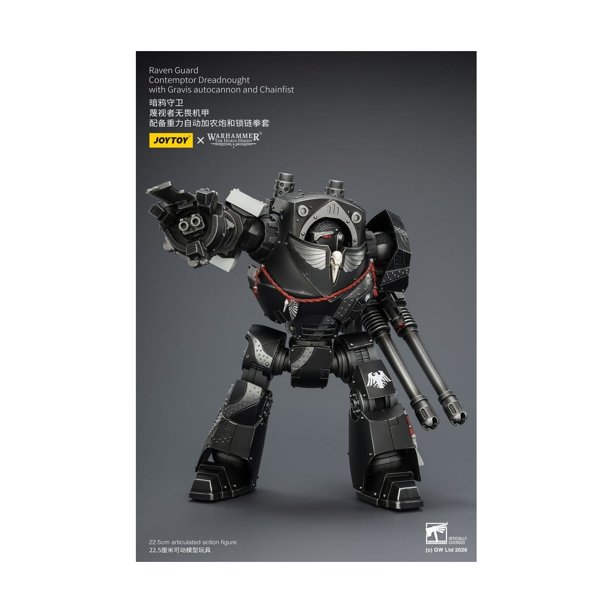 JoyToy Space Marines - Raven Guard - Contemptor Dreadnought con autocannone Gravis e Chainfist 1/18 - Warhammer 40k