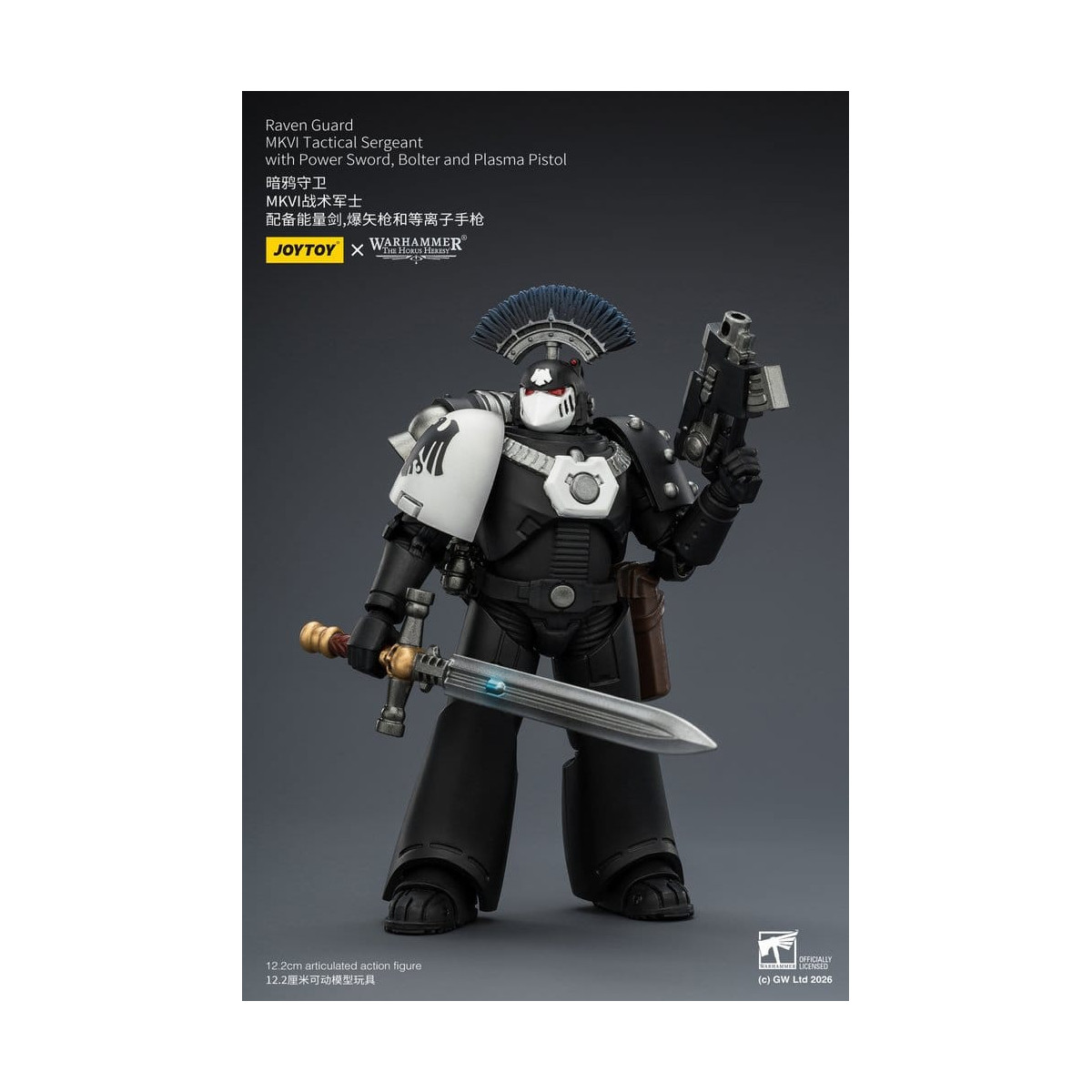 Joytoy - Warhammer - Sergente tattico Raven Guard MKVI con spada elettrica, bolter e pistola al plasma