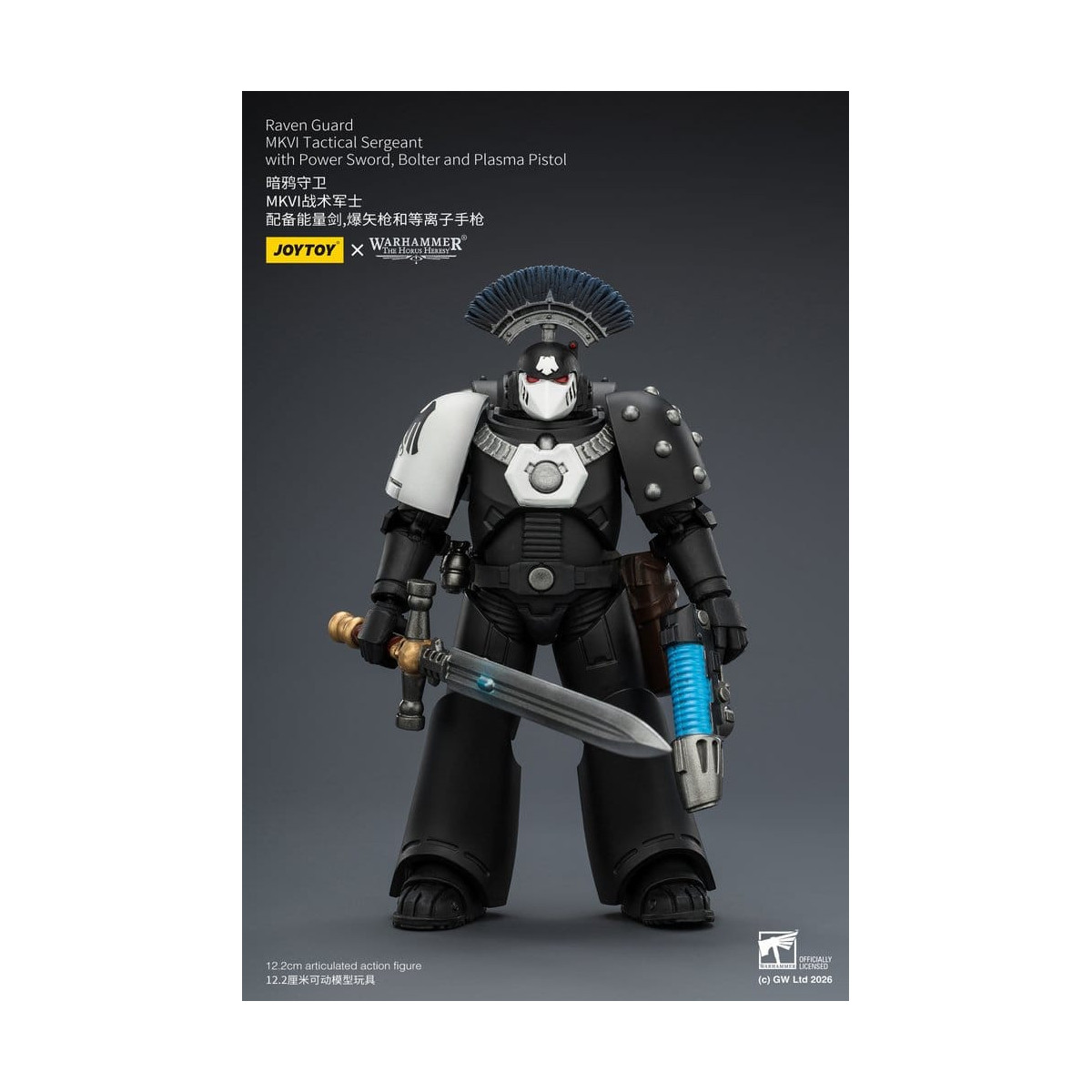 Joytoy - Warhammer - Sergente tattico Raven Guard MKVI con spada elettrica, bolter e pistola al plasma