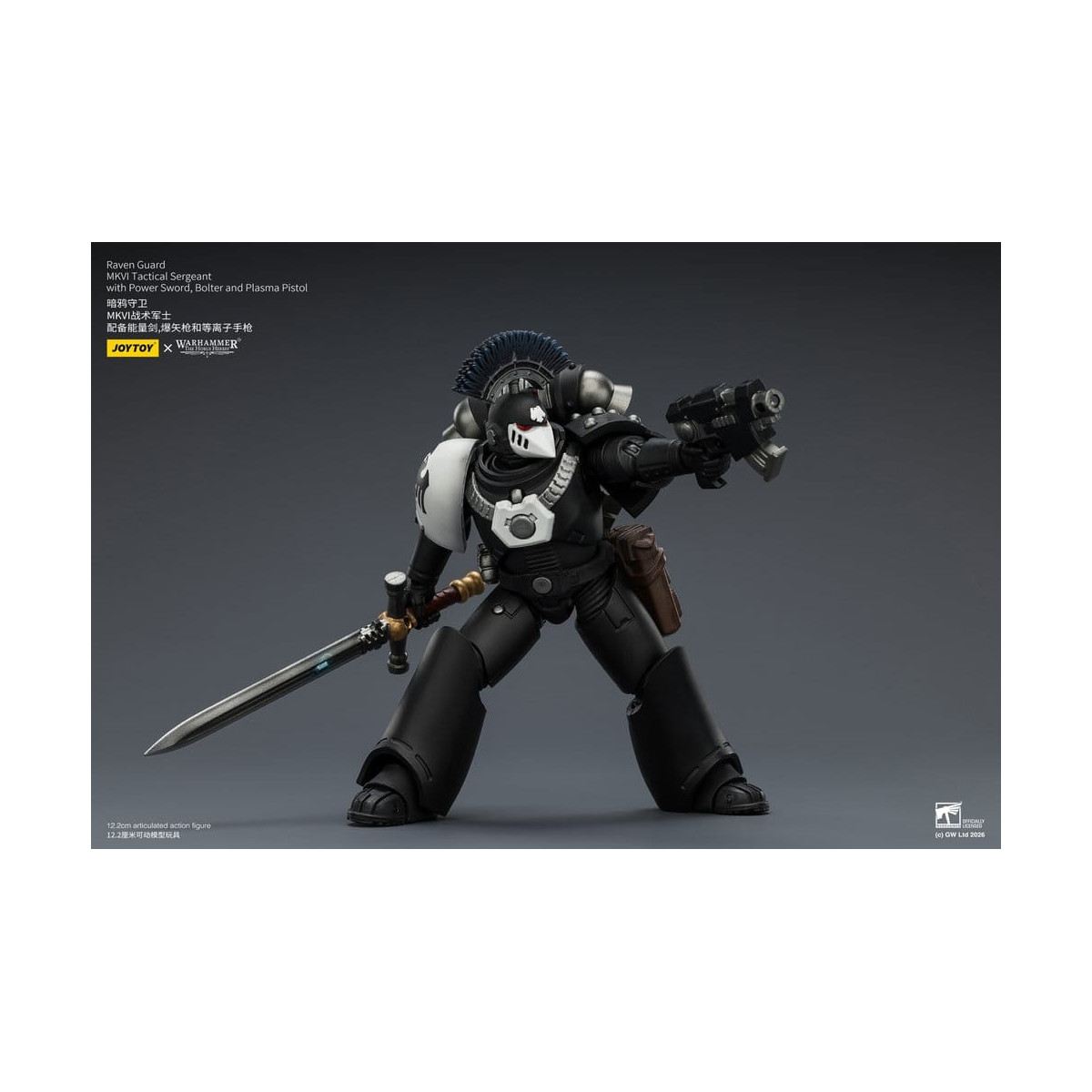 Joytoy - Warhammer - Sergente tattico Raven Guard MKVI con spada elettrica, bolter e pistola al plasma