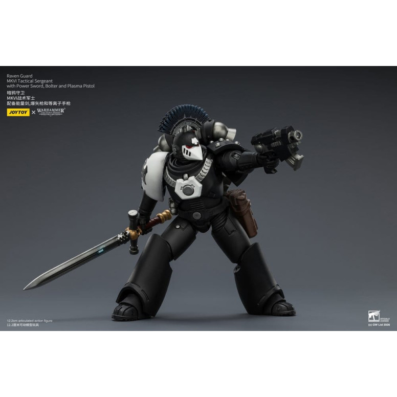 Joytoy - Warhammer - Sergente tattico Raven Guard MKVI con spada elettrica, bolter e pistola al plasma