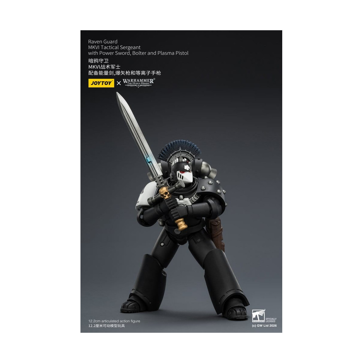 Joytoy - Warhammer - Sergente tattico Raven Guard MKVI con spada elettrica, bolter e pistola al plasma