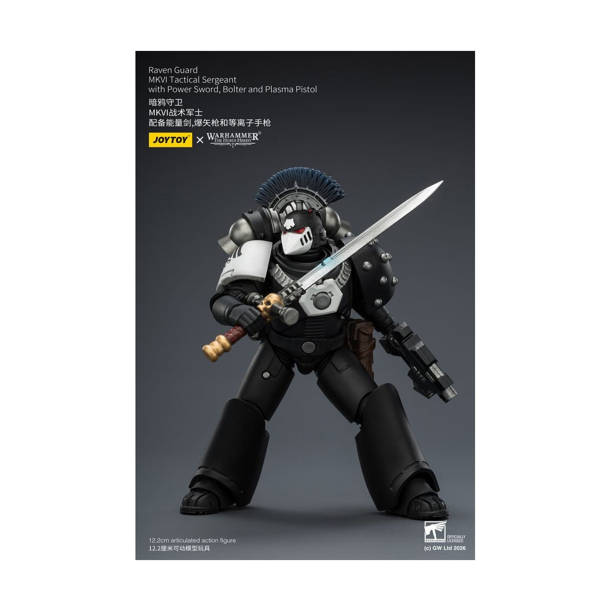 Joytoy - Warhammer - Sergente tattico Raven Guard MKVI con spada elettrica, bolter e pistola al plasma