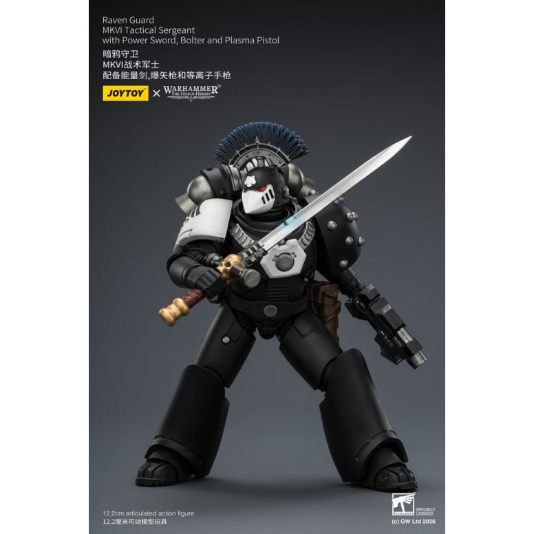 Joytoy - Warhammer - Sergente tattico Raven Guard MKVI con spada elettrica, bolter e pistola al plasma