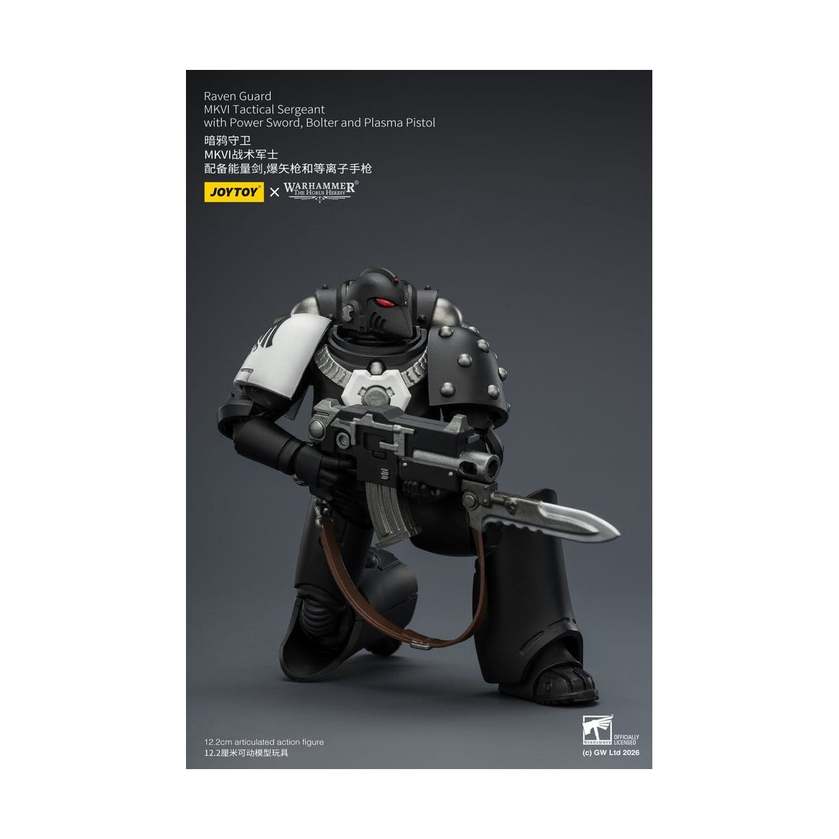 Joytoy - Warhammer - Sergente tattico Raven Guard MKVI con spada elettrica, bolter e pistola al plasma