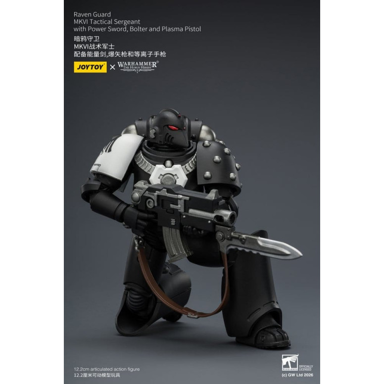 Joytoy - Warhammer - Sergente tattico Raven Guard MKVI con spada elettrica, bolter e pistola al plasma