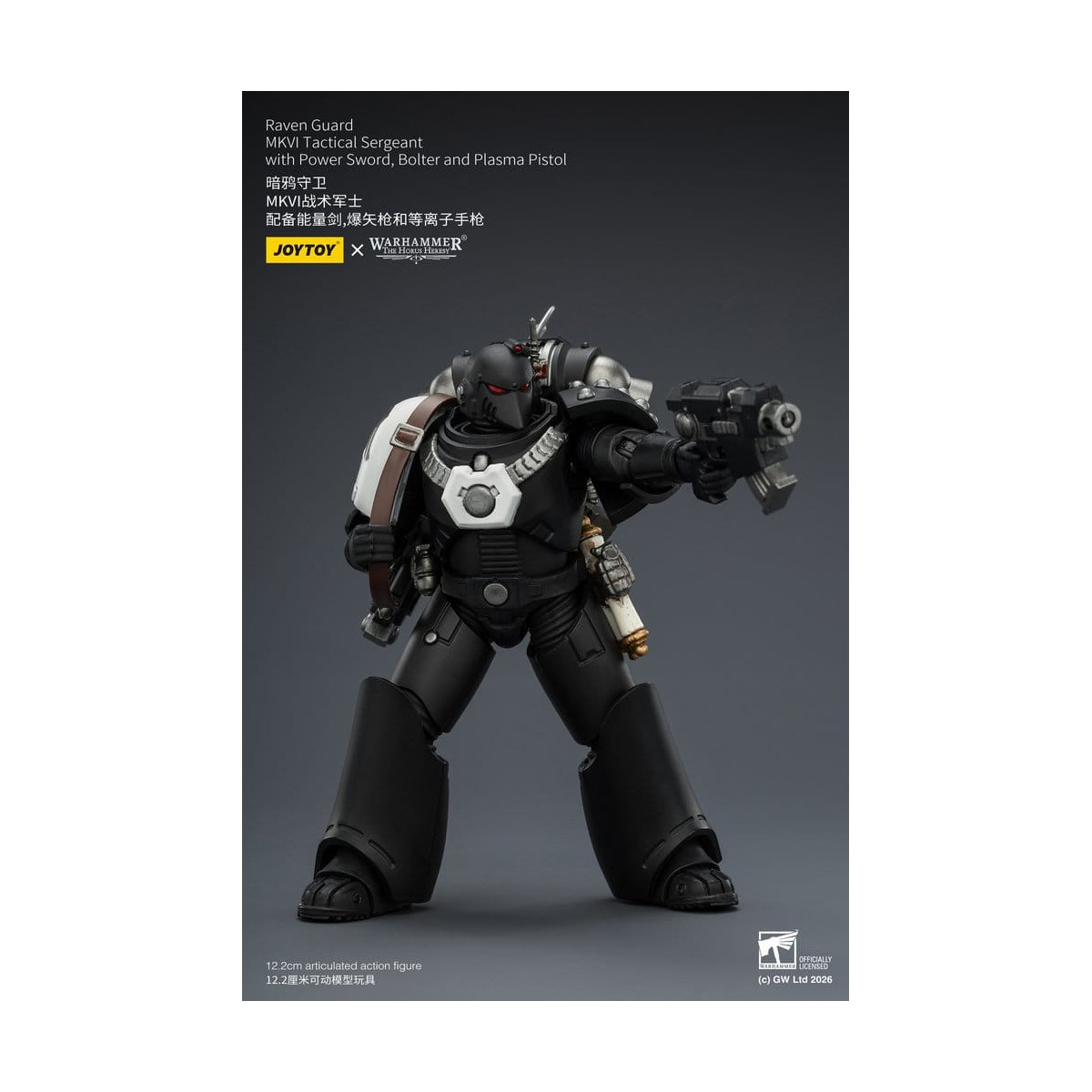 Joytoy - Warhammer - Sergente tattico Raven Guard MKVI con spada elettrica, bolter e pistola al plasma