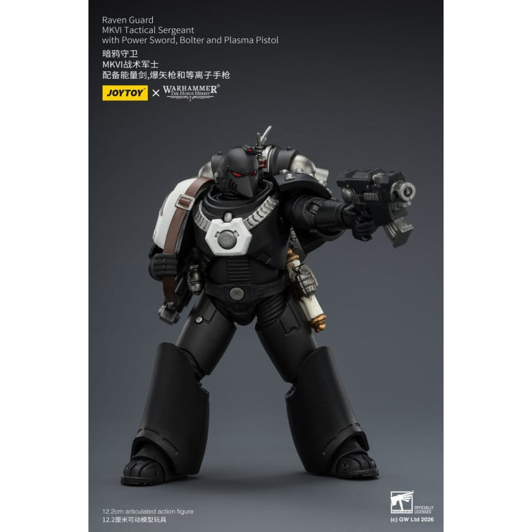 Joytoy - Warhammer - Sergente tattico Raven Guard MKVI con spada elettrica, bolter e pistola al plasma