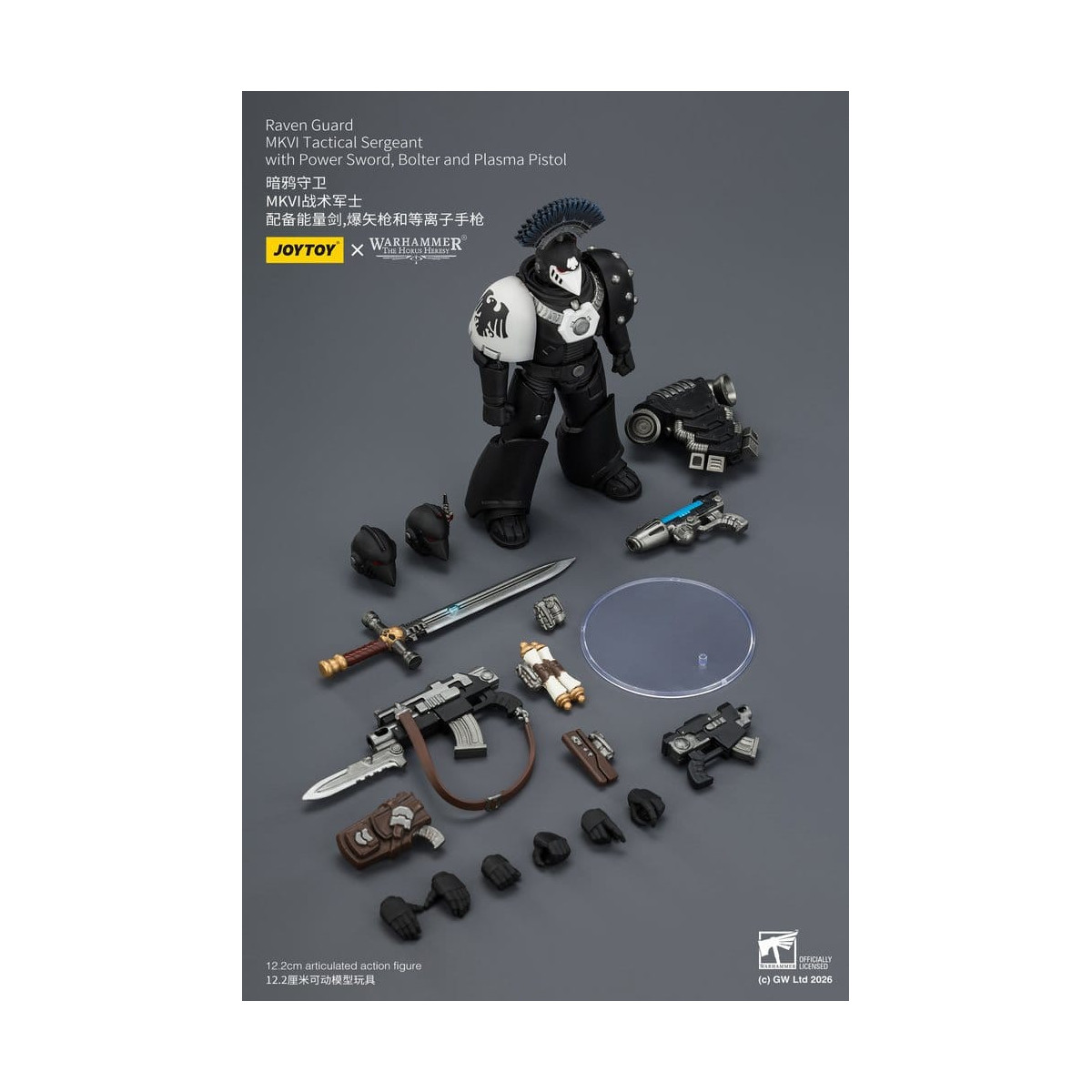 Joytoy - Warhammer - Sergente tattico Raven Guard MKVI con spada elettrica, bolter e pistola al plasma